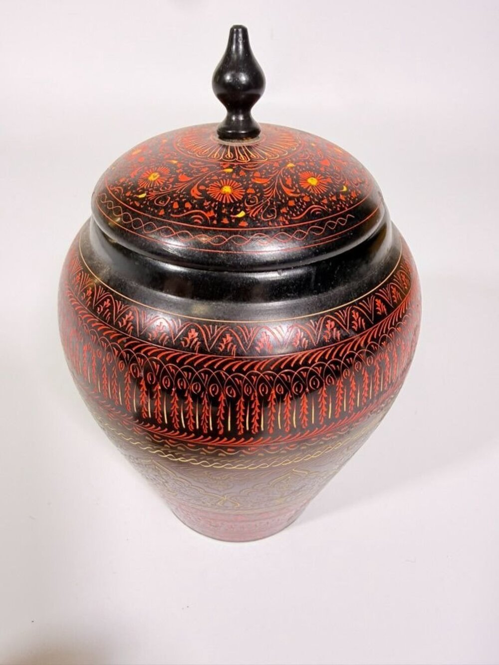 Jar Urn Canister Hand Carved Wooden Lacquer Pakistan Naqashi Turkish Handcrafted - Picture 12 of 16